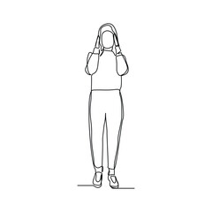 Continuous line drawing of thinking woman. Single line art sketch editable stroke vector illustration of business woman thinking