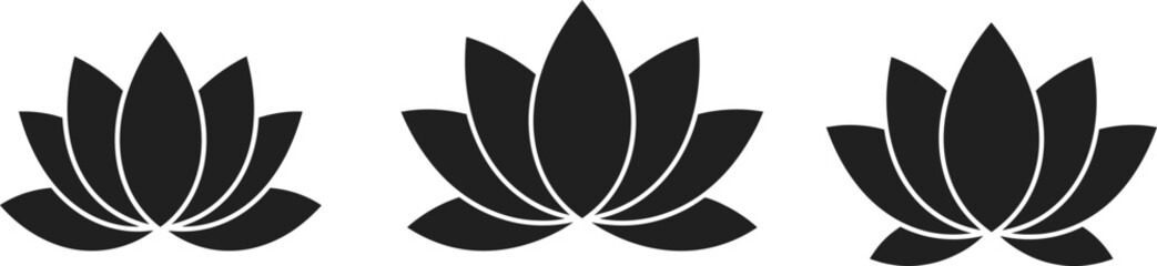 three black lotus flowers arranged side by side
