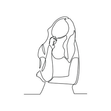 recommend clip art: Continuous line drawing of thinking woman. Single line art sketch editable stroke vector illustration of business woman thinking