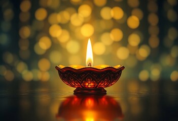 Beautiful Glowing Diya On Blur Lights