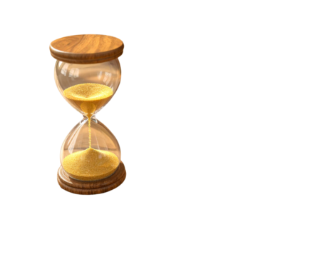 Vintage Hourglass with Autumn Leaves on Wooden Table