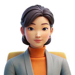 Friendly 3D Cartoon Asian Woman Character