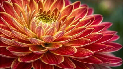 Obraz premium Vibrant red and yellow dahlia flowers bloom in a close-up garden macro, their beautiful petals glowing in the summer light