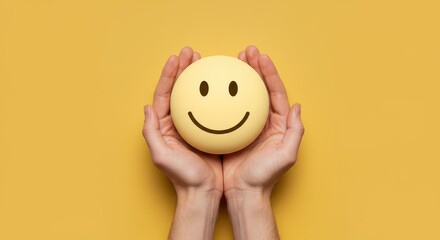 A Symbol of Happiness: Two hands gently cradle a smiling face, a tangible representation of happiness and well-being. A symbol for health and positivity.