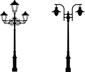 street lamps with intricate designs and multiple lights