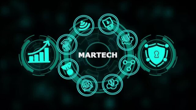 Martech marketing technology concept on virtual screen interface. Business, Technology, Internet and network concept. illustration