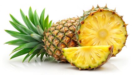 A single ripe pineapple, a sweet tropical fruit, is isolated on a clean white background