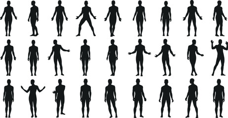 Collection of Black Silhouettes of Female Figures in Various Poses and Angles Keywords: silhouette