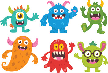 Collection Of Cute And Colorful Cartoon Monsters With Horns Keywords: monster, cartoon, cute, colorful