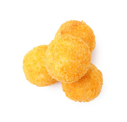 Delicious fried croquette balls isolated on white, top view