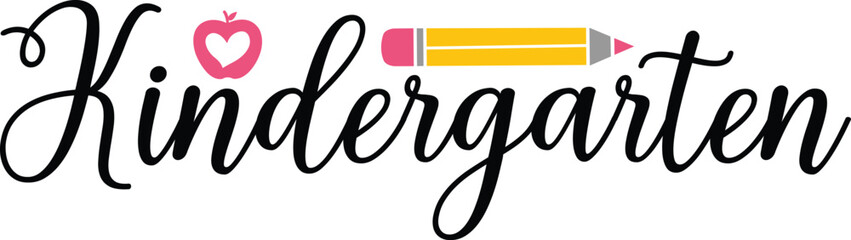 Kindergarten typography clip art design on plain white transparent isolated background for card, shirt, hoodie, sweatshirt, apparel, tag, mug, icon, poster or badge