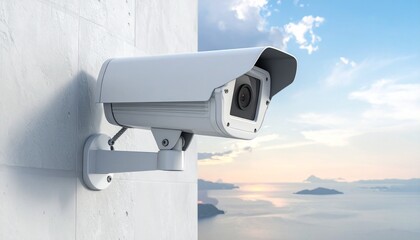 "Wall-mounted security camera with infrared LEDs and protective hood, symbolizing surveillance and property monitoring"