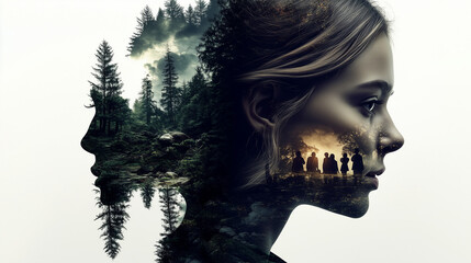 double exposure business professional portrait corporate environment meetings family hobbies vacations