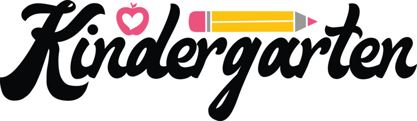 Kindergarten typography clip art design on plain white transparent isolated background for card, shirt, hoodie, sweatshirt, apparel, tag, mug, icon, poster or badge