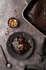 chocolate brownie pie with hazelnuts 