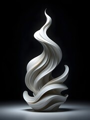 Fototapeta premium Abstract white sculpture with swirling design against a dark background art piece