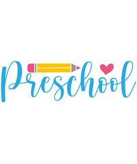 Preschool typography clip art design on plain white transparent isolated background for card, shirt, hoodie, sweatshirt, apparel, tag, mug, icon, poster or badge