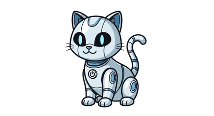 Adorable Robotic Cat Illustration, Futuristic Feline Design.