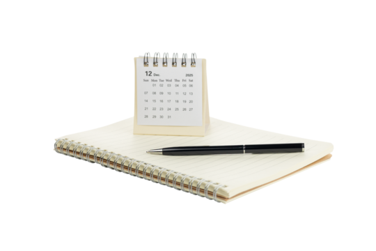 2025 desk calendar and planner for scheduling business agenda and appointments. isolated on white background with clipping path.
