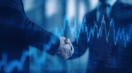Businessmen shaking hands against the background of a stock market graph, a sign of success and business collaboration concept.
