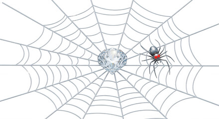 Obraz premium Spiderweb with a diamond and spider isolated on transparent background