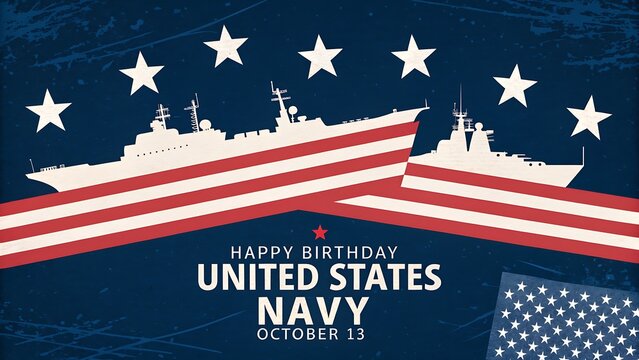 United States Navy's Birthday Celebration with Patriotic Ship Graphics and Stars

