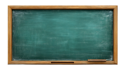 Blank horizontal green school chalkboard isolated on transparent background