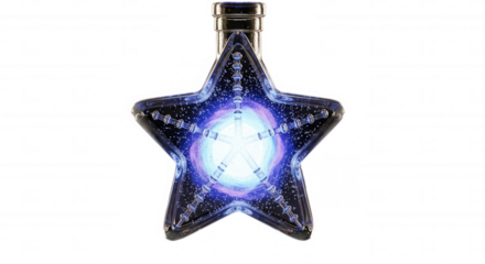 Glowing blue and purple star shape with sparkling lights isolated on transparent background