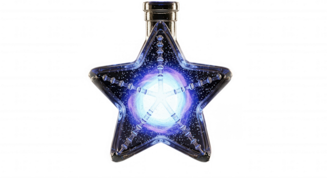 Glowing blue and purple star shape with sparkling lights isolated on transparent background