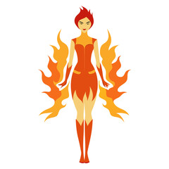 Fashion vector illustration of a girl in a burning flame 