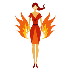 Fashion vector illustration of a girl in a burning flame 
