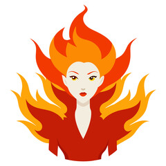 Fashion vector illustration of a girl in a burning flame 