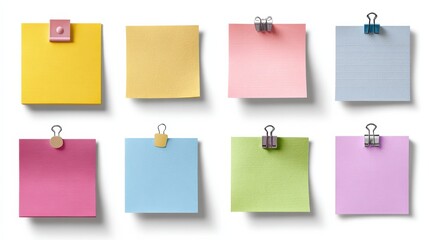 collection of various pieces of note paper on white background each one is shot separately no logos no brands ar 169
