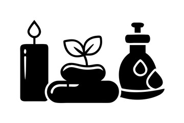 Spa and wellness elements in black silhouette