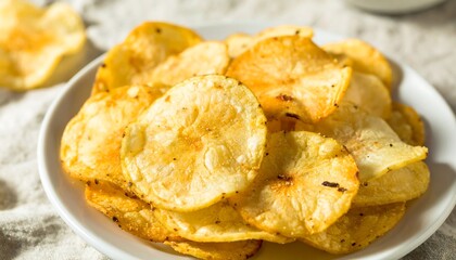 Crispy potato chips on a plate