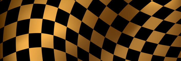 Checkered racing finish line flag. Black and gold checkered background. Fluttering flag. Auto. Premium luxury background for cards, invitation, poster, flyer, luxe invite, prestigious voucher, ads.