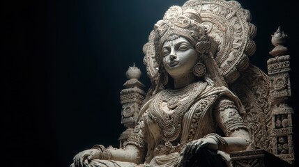 Obraz premium detailed clay statue of hindu goddess durga illuminated in a dark setting