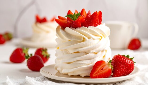 Elegant dessert with fresh strawberries