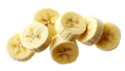 Peeled banana slice levitating on transparent background
