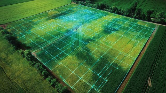 aerial view gridded farmland technology