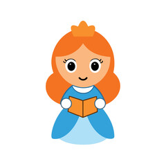 Naklejka premium Cute cartoon princess with silver tiara holding a beautiful magic book Vector illustration