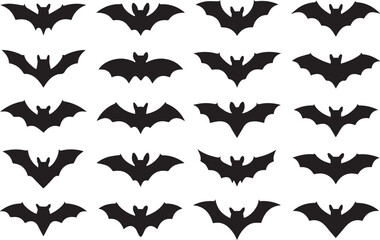vector pack of 20 bat silhouettes with unique wing designs for web and logo projects ai eps jpeg png