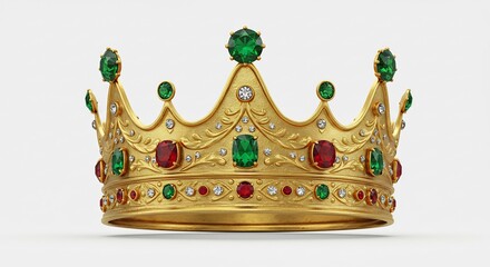黄金輝く王冠 緑紅宝石きらめく 豪華な装飾. AI Generated