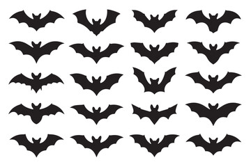 editable ai eps vector set of 20 bat silhouettes perfect for cards banners and web graphics