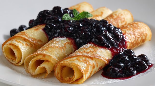 aip cassava flour crepes with blueberry compote  grainfree sweet breakfast delights on a white background