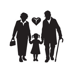 grandparents with kids vector silhouette clipart logo design illustration