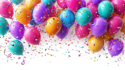 a vibrant birthday background with colorful balloons and confetti on png format and transparent background