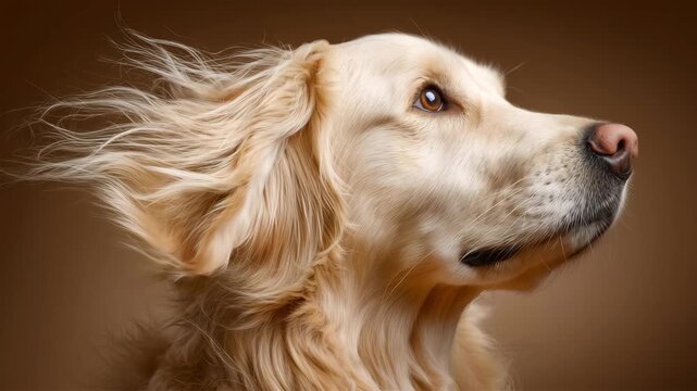 犬が穏やかに見つめる春のポートレート写真