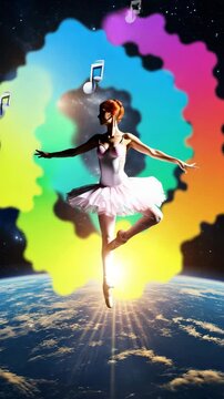 Ballet Silhouette Dancing Against Cosmic Sunrise Over Earth - Stunning Video Footage