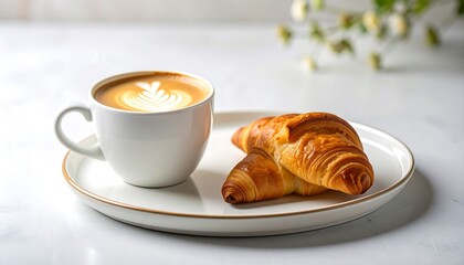 Warm coffee and croissant